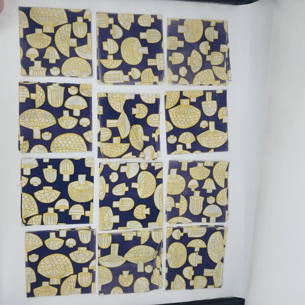 Vintage MCM Mushroom Cloth Napkins Set of 12 Retro purple Yellow Botanical Linen
